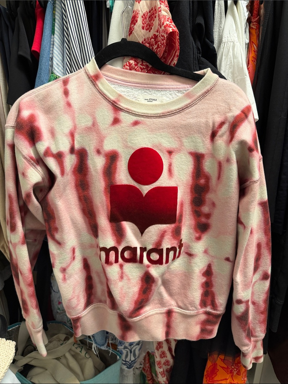 Isabel Marant Pink and Red Tie-Dye Logo Crewneck Sweatshirt
